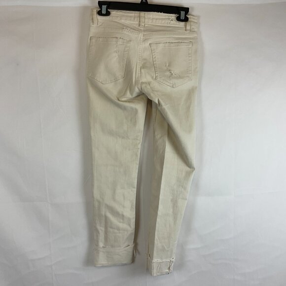 Acne Studios Jeans 26/32 Flex Used Ecru Cream Distressed Cuffed Raw Hem - Picture 6 of 12